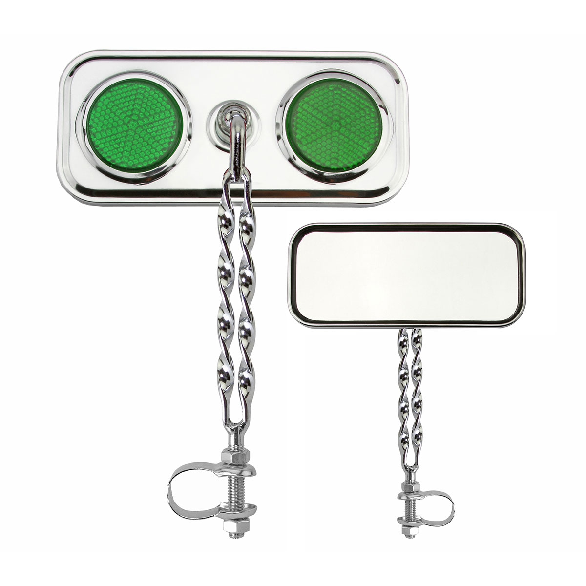 Rectangle Double Flat Twisted Mirror Chrome Green Reflectors.
